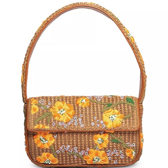 STAUD Handbags - STAUD Tommy Orange Floral Beaded Handbag